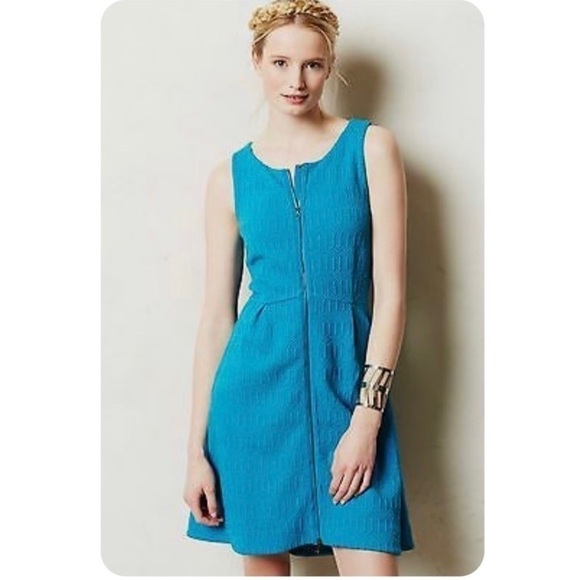 Leifsdottir Anthropologie Tonnelle Blue Textured Knit Fit and Flare Dress NWOT  - Picture 1 of 4